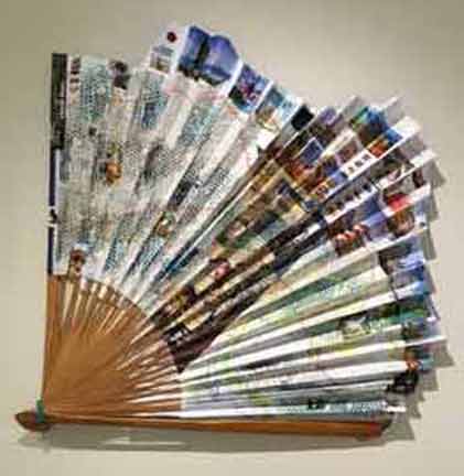 large fan with maps and pictures of places to visit
