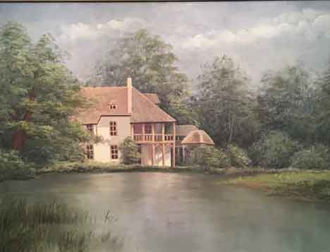  “The Cottage” 16 x 20 inches, oil ©2004 All Rights Reserved <p>An oil painting of Marie Antoinette's cottage located at Versailles, France. She would pretend to be a peasant girl and would live in this cottage and work in the garden.<p/>