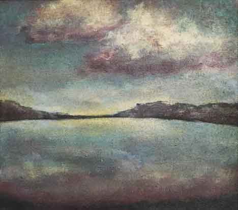  “The Lake” 11 x 14 inches, oil painting ©1972 All Rights Reserved <p>An oil painting of a lake.</p>
