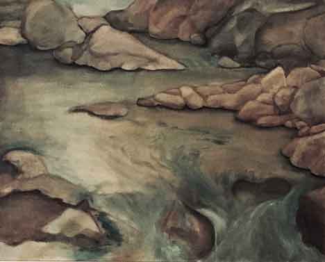  “Running Stream” 30 x 40 inches, oil painting ©1972 All Rights Reserved <p>An oil painting of a gentle stream.</p>