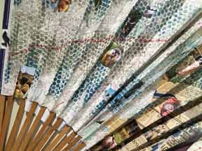 &ldquo;The Journey Starts Here&rdquo; 24x36 inches, mixed media - &copy;2019 Maria Sky, All Rights Reserved <p>A large fan with a map and images</p><p>2019-2020 • Subaru Burlingame, Burlingame, California, USA</p><p>2019 • Pacifica Art Guild, Pacifica, California, USA</p>