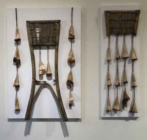  &ldquo;Old Plant Stand - Repurposed 1&rdquo; 24x36 inches, mixed media - &copy;2020 Maria Sky, All Rights Reserved <p>A disasembled old bamboo plant stand, that was repurposed into an art piece. A bamboo plant stand, that was originally used to displace my artwork at the Kaleid Gallery, later was left outside. As the years passed, the plant stand aged and started to fall apart. It was then that it was reborn / repurposed into an art piece. It was hung at the Vargas Gallery for the <em>&ldquo;Bamboo and Haiku Show&rdquo;</em>, even had an interview by the local Santa Clara newspaper, but due to the Covid-19 virus outbreak, the opening and any viewing of the show had been cancelled and no newspaper article was published.</p>