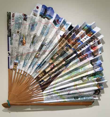  &ldquo;The Journey Starts Here&rdquo; 24x36 inches, mixed media - &copy;2019 Maria Sky, All Rights Reserved <p>A large fan with a map and various images of places and nature was originally created for the Pacifica Art Guild Member's Show at Sanchez Art Center, Pacifica, California. Since it was about a journey of travels, after the Art Guild show, it was put on display at Burlingame Subaru.</p>