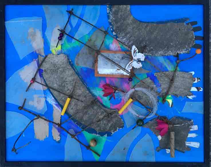  &ldquo;Time for Freedom&rdquo; 20 x 16 inches, mixed media - &copy;2020 Maria Sky, All Rights Reserved <p>A mixed media of paper, paint, glass and wire symbolizing mankinds continued strife for freedom.</p>