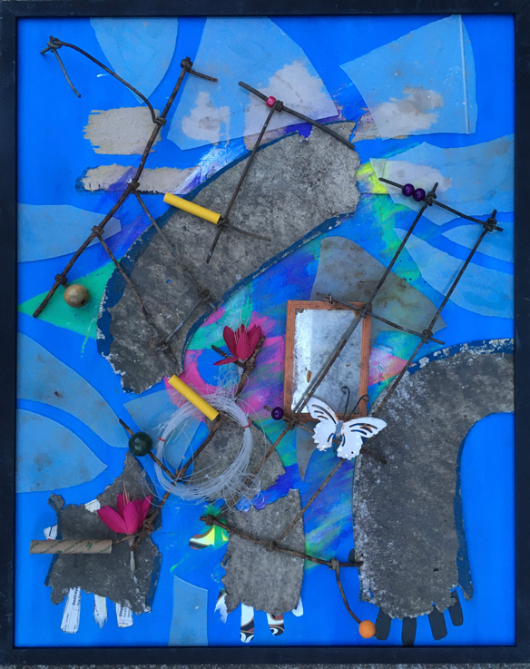 acrylics, rustic wire fence, beads, flowers, plastic, 16 x 20 inches, &copy;2020 Maria Sky, All Rights Reserved <p>Mixed media art representation of all people are from this earth and time for the glass ceiling to be broken and the divisive fence to be cut allowing for true freedom and hope. </p>