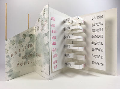 Back side of folded book on stilts