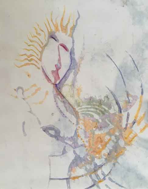  &ldquo;Womane&rdquo; 17 x 11 inches, Tempera paint and pastels &copy;2020 All Rights Reserved <p>Tempera paint, glue and pastel drawing of a person<p/>