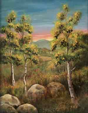  &ldquo;Backyard&rdquo; 11 x 14 inches, acrylic &copy;2018 Maria Sky - All Rights Reserved <p>Plein Air acrylic painting, Steamboat Spring, Colorado. The beautiful backyard view from the balcony.<p/><p>Steamboat Museum Plein Air Event 2018</p>