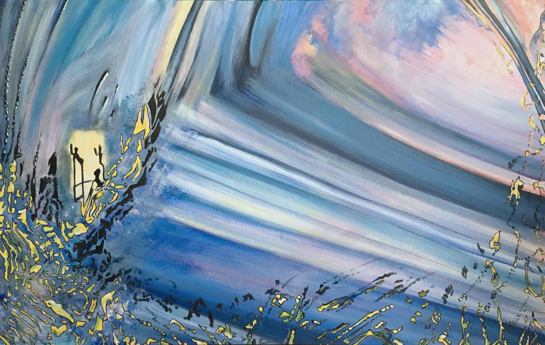  &ldquo;Upward Bound&rdquo;16x20 in., acrylic - &copy;2021 Maria Sky, All Rights Reserved  <p><em>Gentle upplifting to the great unknown</em><p>An abstract painting that could be interpreted in many ways - one possibility of the gentle movement towards the blue/pink unknown.</p>