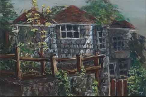  &ldquo;Stone House&rdquo; 11 x 14 inches, chalk pastels &copy;2019 All Rights Reserved <p>Plein Air pastel drawing, Belmont, California.<p/>