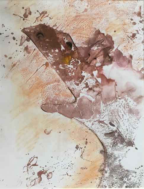  &ldquo;Attack&rdquo; 17 x 11 inches, Tempera paint and pastels &copy;2020 All Rights Reserved <p>Tempera paint and pastel drawing of a cat either attacking a giant creature or hiding behind a log waiting to attack.<p/>